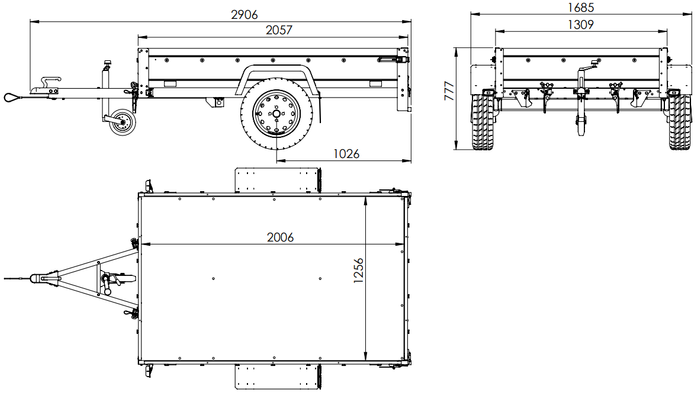 Autotransportanhänger 200×125 UNITRAILER GARDEN 201 KIPP mit H-0-Rahmen und grauer Plane-Neu