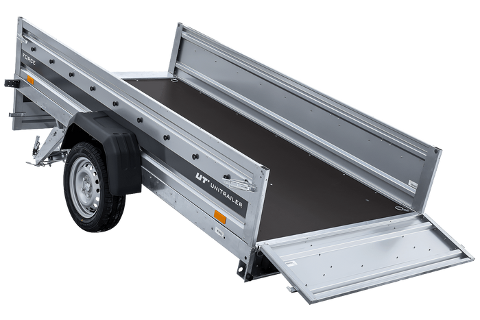 Autotransportanhänger 264×125 UNITRAILER FORCE 264 KIPP mit BIS-Seitenwänden, H-800-Rahmen und grauer Plane-Neu
