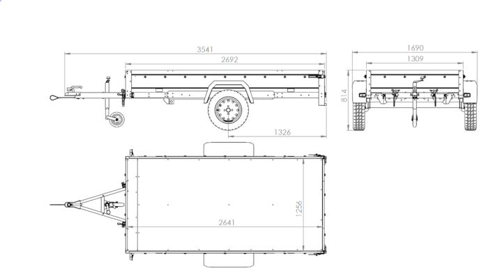 Autotransportanhänger auf Blattfedern 264×125 UNITRAILER GARDEN 264/R KIPP mit Gitterwänden, H-800 Rahmen und grauer Plane-Neu