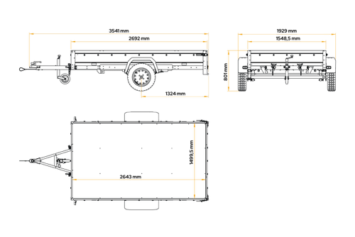Autotransportanhänger auf Federn 264×150 UNITRAILER GARDEN 265/R KIPP mit H-1100 Rahmen und grauer Plane-Neu