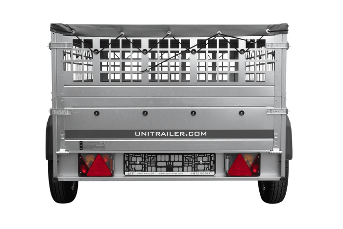 Einachsanhänger 200×125 UNITRAILER GARDEN 201 KIPP mit Gitterseitenwänden und grauer Abdeckung-Neu