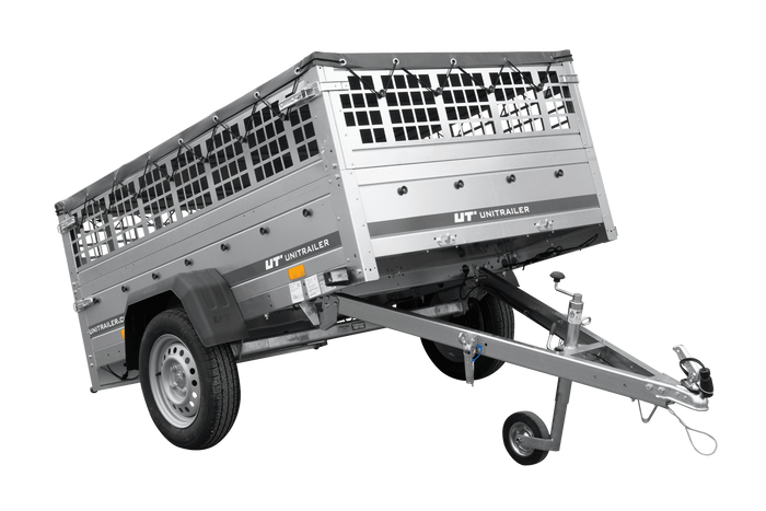Einachsanhänger 200×125 UNITRAILER GARDEN 201 KIPP mit Gitterseitenwänden und grauer Abdeckung-Neu
