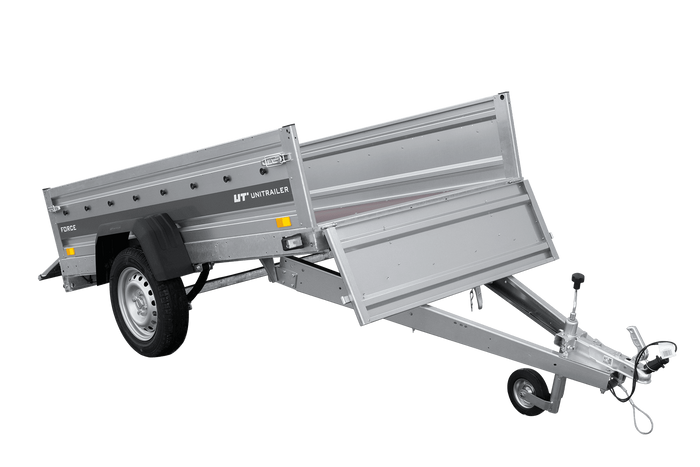 Einachsanhänger 230×125 UNITRAILER FORCE 230 KIPP mit H-800 Spriegel und grauer Hochplane-Neu