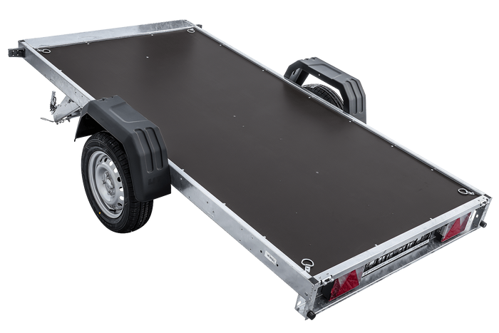 Einachsanhänger 264×125 UNITRAILER FORCE 264 KIPP mit Gitterwänden, H-0-Rahmen und grauer Plane-Neu