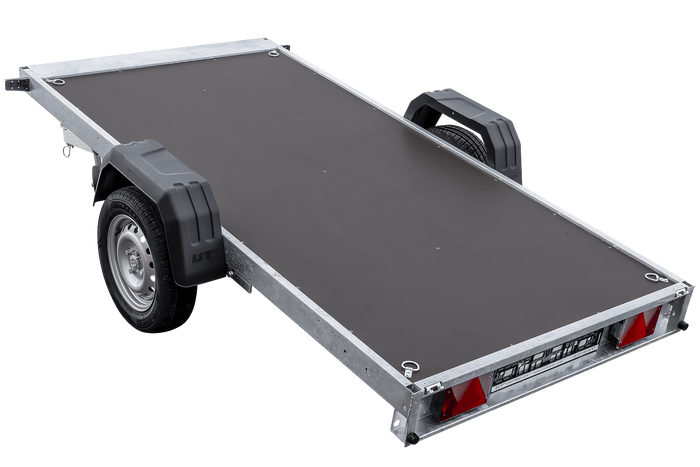 Einachsiger Anhänger mit Blattfedern 264×125 UNITRAILER FORCE 264/R KIPP mit H-1100 Rahmen und grauer Plane-Neu