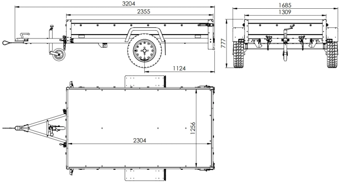 Leichter Anhänger auf Blattfedern 230×125 UNITRAILER GARDEN 230/R KIPP mit Gitterwänden, H-0-Rahmen und blauer Plane-Neu