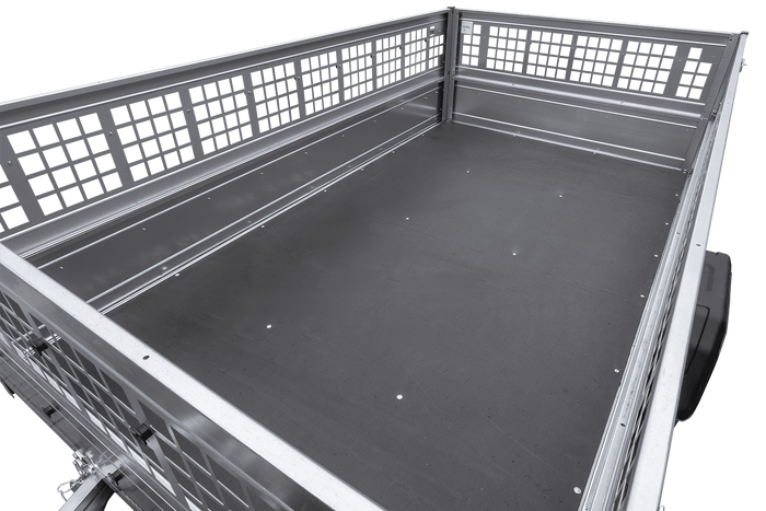 Leichter Anhänger auf Blattfedern 264×150 UNITRAILER GARDEN 265/R KIPP mit Gitterwänden, H-0 Rahmen und grauer Plane-Neu