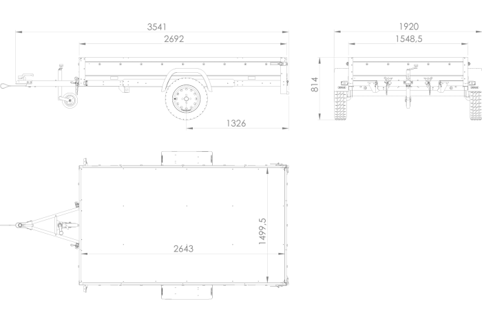 PKW-Anhänger 264×150 UNITRAILER GARDEN 265 KIPP mit zusätzlichen Bordwänden, H-0-Rahmen und grauer Plane-Neu