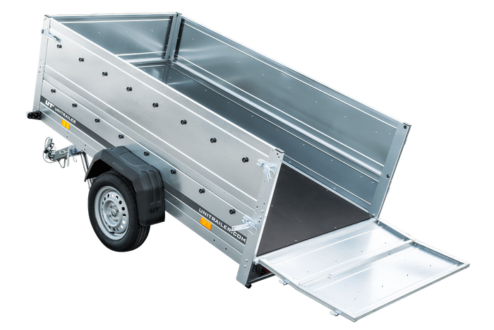Pkw Anhänger Kipper 230×125 Garden Trailer 230 KIPP Unitrailer 750 kg mit Stützrad und zusätzlichen Bordwänden-Neu